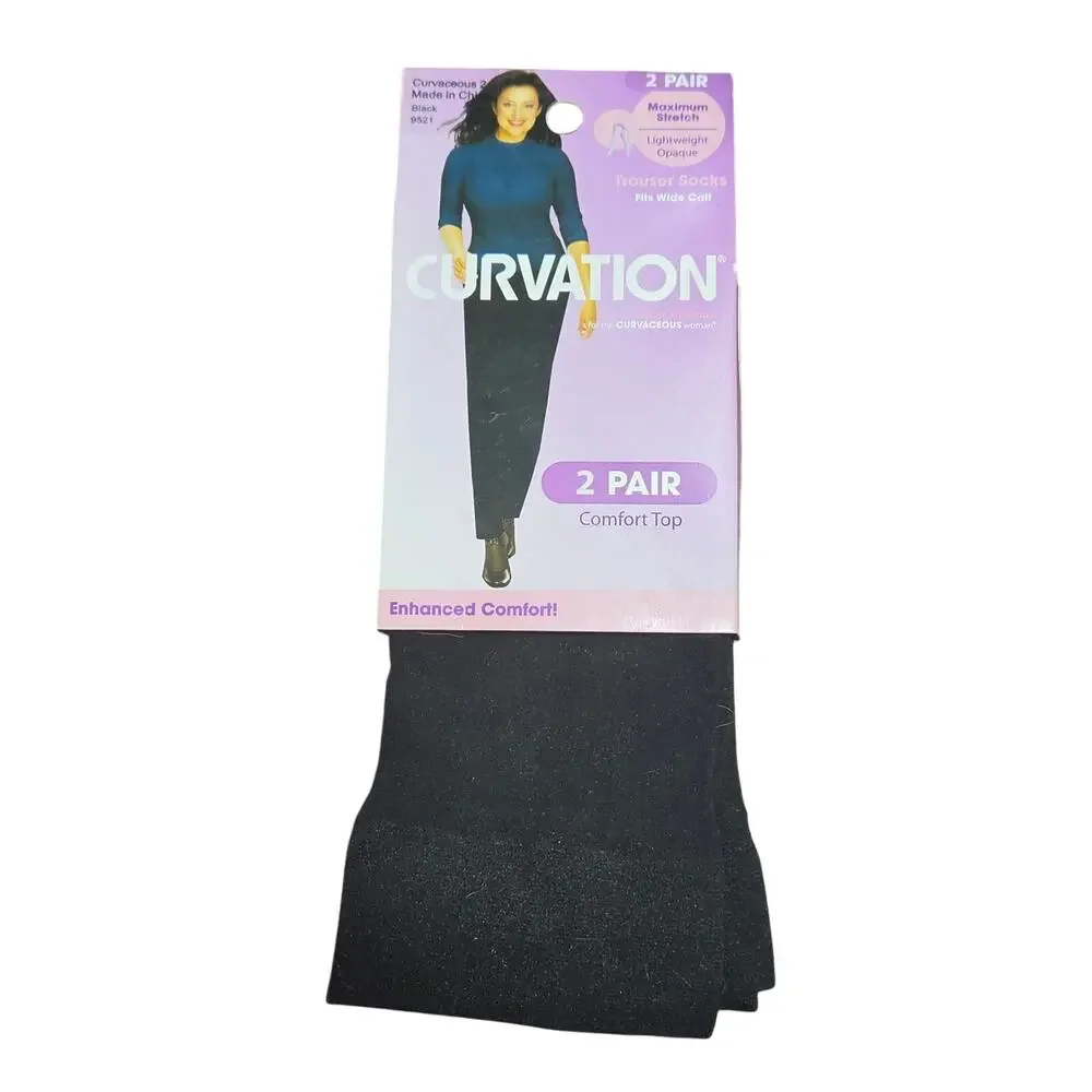 Curvation Black Comfort Top Trouser Socks 2 Pair Size 8-12 New